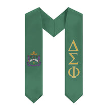 Load image into Gallery viewer, Delta Sigma Phi Graduation Stole With Crest - Green, Gold &amp; White