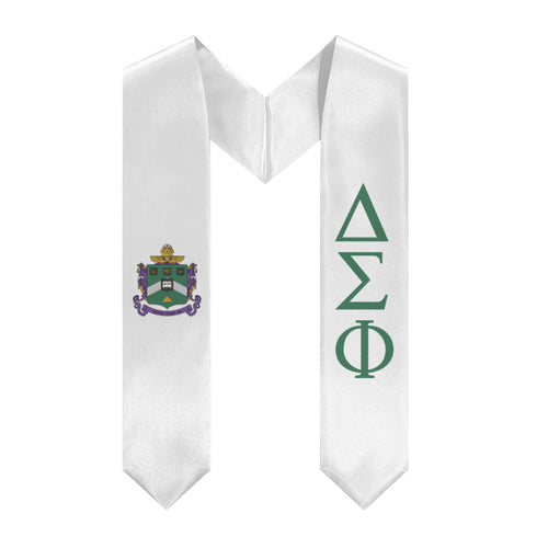 Delta Sigma Phi Graduation Stole With Crest - White & Green