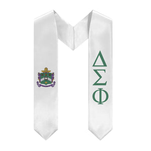 Delta Sigma Phi Graduation Stole With Crest - White & Green