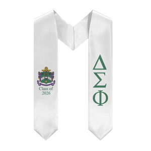 Delta Sigma Phi + Coat of Arms + Class of 2026 Graduation Stole - White & Green