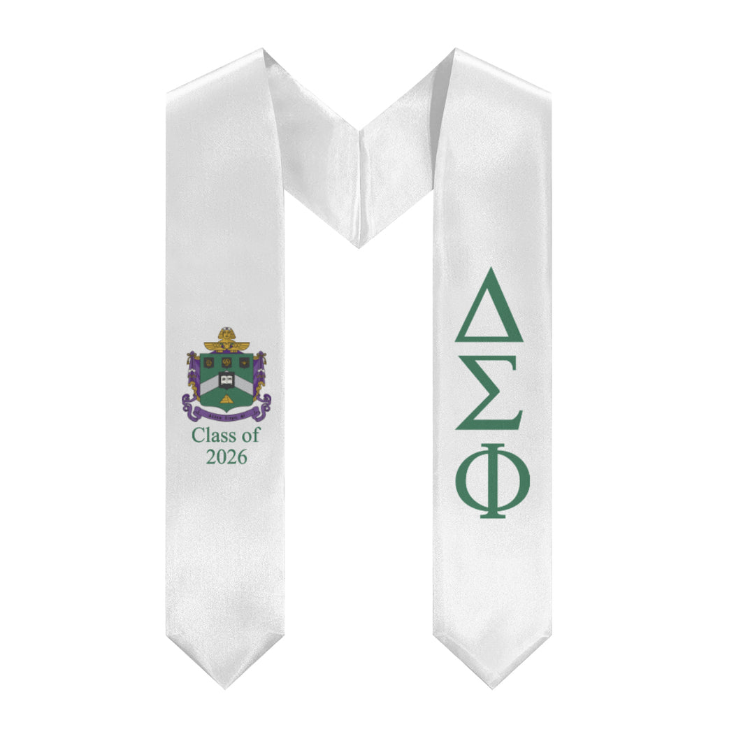 Delta Sigma Phi + Coat of Arms + Class of 2026 Graduation Stole - White & Green