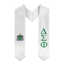 Load image into Gallery viewer, Delta Sigma Phi Graduation Stole With Crest - White &amp; Nile Green