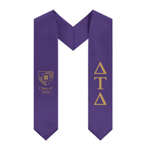 Load image into Gallery viewer, Delta Tau Delta + Shield + Class of 2025 Graduation Stole - Purple &amp; Gold