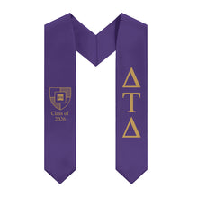 Load image into Gallery viewer, Delta Tau Delta + Shield + Class of 2026 Graduation Stole - Purple &amp; Gold