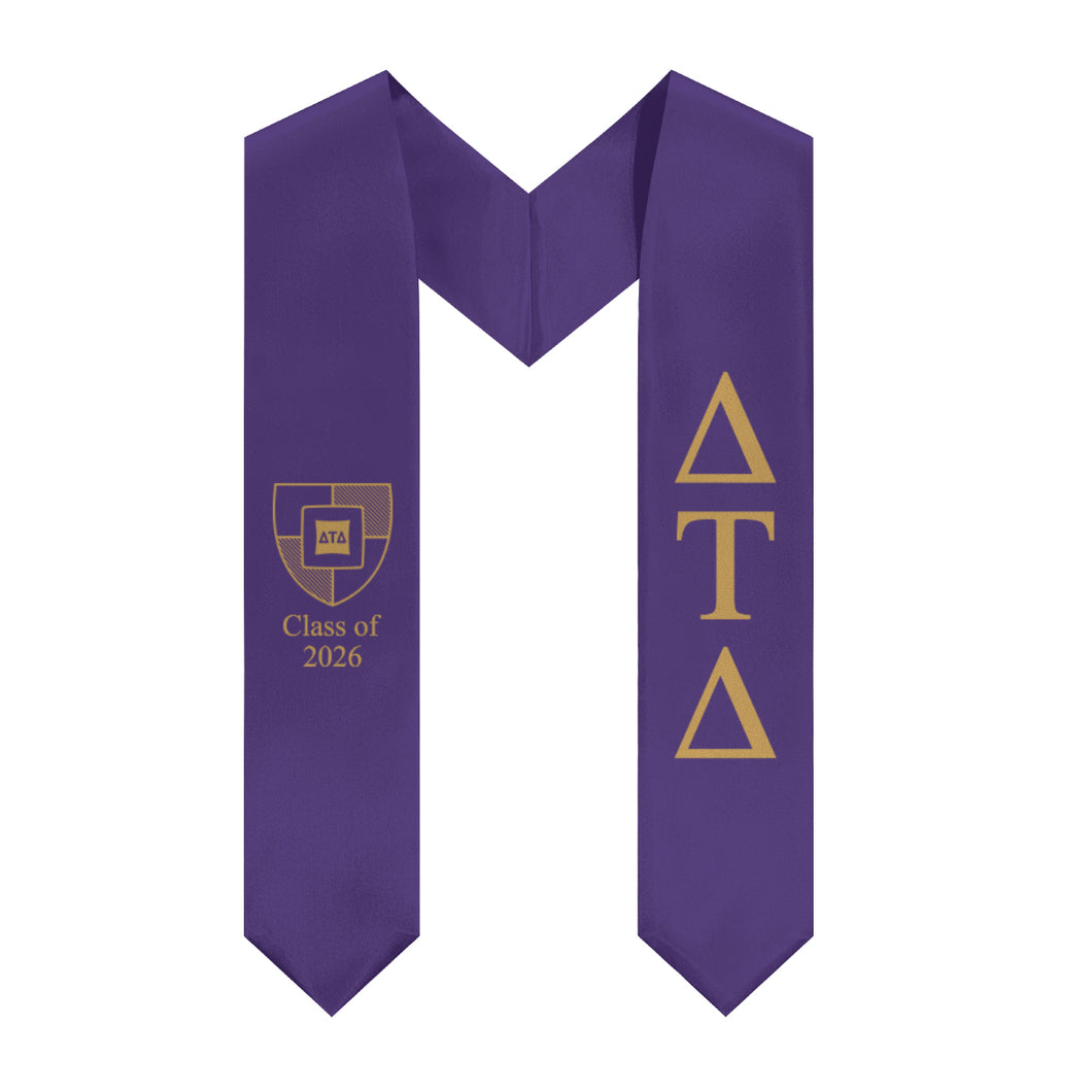 Delta Tau Delta + Shield + Class of 2026 Graduation Stole - Purple & Gold