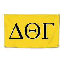 Load image into Gallery viewer, Delta Theta Gamma Four-Grommet Banner - Maize, Black &amp; White