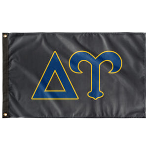 Delta Upsilon Greek Letters Flag - Soft Black, Sapphire Blue & Old Gold