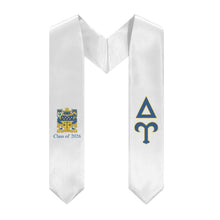 Load image into Gallery viewer, Delta Upsilon + Coat Of Arms + Class of 2026 Graduation Stole - White, Sapphire Blue &amp; Old Gold