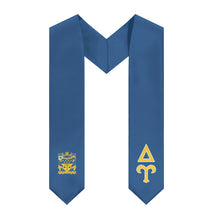 Load image into Gallery viewer, Delta Upsilon Stole + Greek Letters + Crest - Sapphire Blue, Old Gold &amp; White - 2