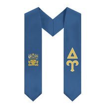 Load image into Gallery viewer, Delta Upsilon Graduation Stole With Coat Of Arms - Sapphire Blue, Old Gold &amp; White