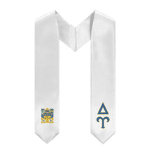 Load image into Gallery viewer, Delta Upsilon Stole + Greek Letters + Crest - White, Sapphire Blue &amp; Old Gold - 2