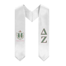 Load image into Gallery viewer, Delta Zeta 2026 Stole + Block Letters + Crest - White, Green &amp; Pink