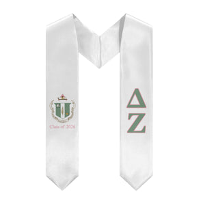 Delta Zeta 2026 Stole + Block Letters + Crest - White, Green & Pink