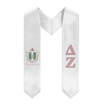 Load image into Gallery viewer, Delta Zeta 2026 Stole + Block Letters + Crest - White, Pink &amp; Green