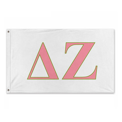 Delta Zeta Bold Greek Flag - White, Pink & Green