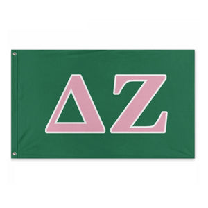 Delta Zeta Wide Block Greek Flag - Jewel Green, Soft Pink & White