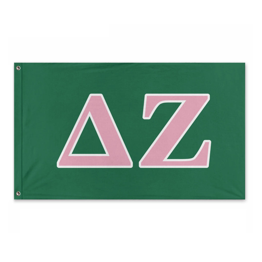 Delta Zeta Wide Block Greek Flag - Jewel Green, Soft Pink & White