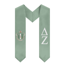 Load image into Gallery viewer, Delta Zeta Graduation Stole With Colored Crest - Green &amp; White