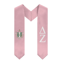 Load image into Gallery viewer, Delta Zeta Graduation Stole With Colored Crest - Pink &amp; White
