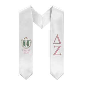 Delta Zeta + Crest + Class of 2026 Graduation Stole - White, Pink & Green - 2
