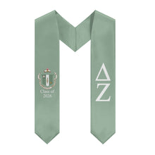 Load image into Gallery viewer, Delta Zeta + Crest + Class of 2026 Graduation Stole - Green &amp; White