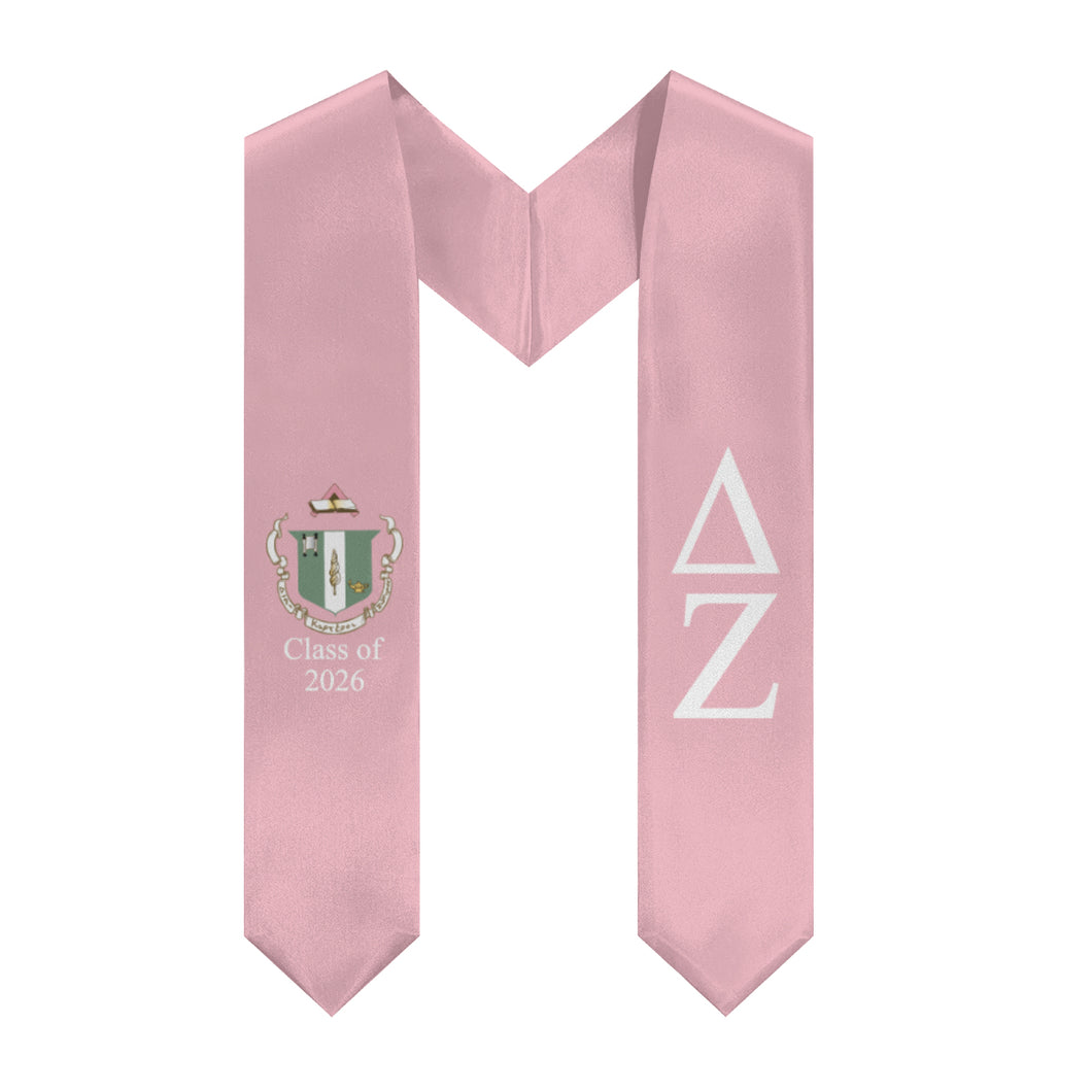 Delta Zeta + Crest + Class of 2026 Graduation Stole - Pink & White
