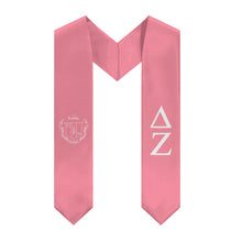 Load image into Gallery viewer, Delta Zeta Graduation Stole With Crest - Pink &amp; White