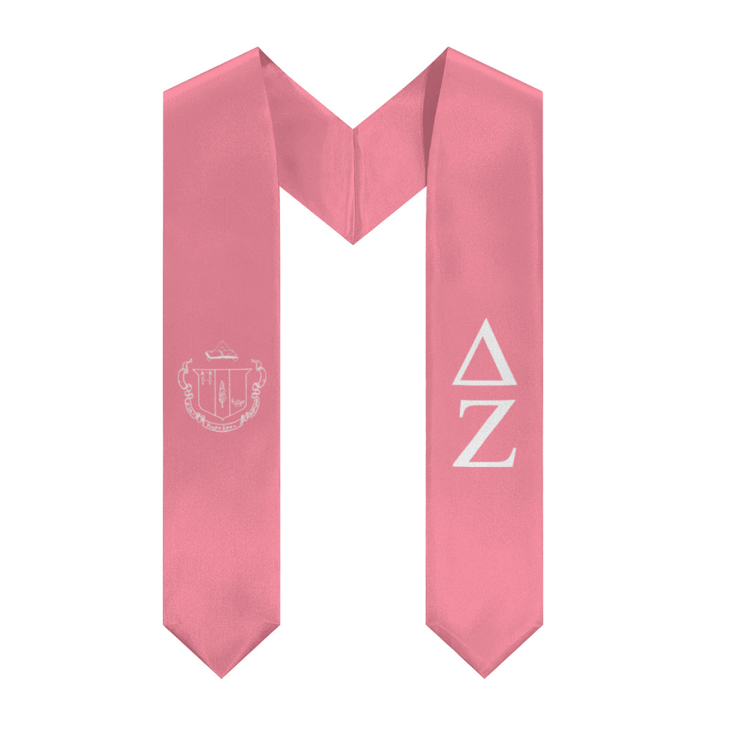 Delta Zeta Graduation Stole With Crest - Pink & White