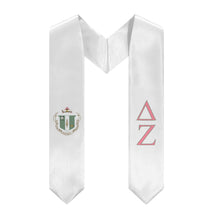 Load image into Gallery viewer, Delta Zeta Graduation Stole With Crest - White, Pink &amp; Green