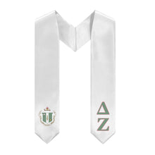 Load image into Gallery viewer, Delta Zeta Stole + Block Letters + Crest - White, Pink &amp; Green - 2