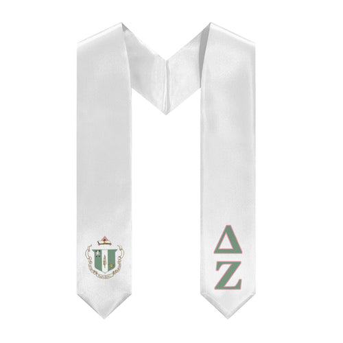 Delta Zeta Stole + Block Letters + Crest - White, Pink & Green - 2