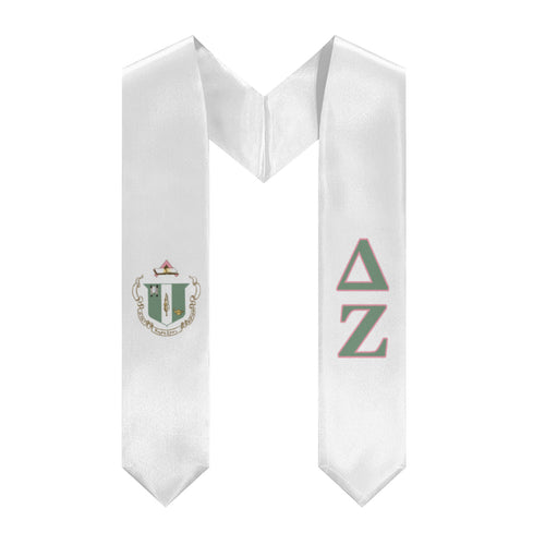 Delta Zeta Stole + Block Letters + Crest - White, Pink & Green - 1