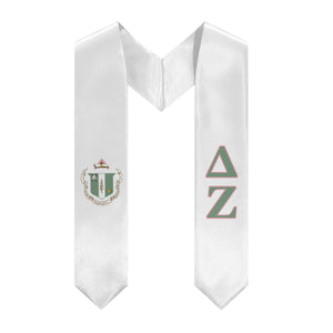 Delta Zeta Stole + Block Letters + Crest - White, Pink & Green - 1