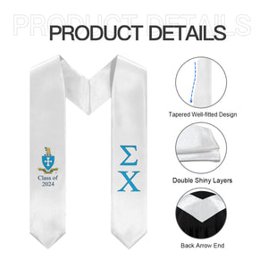 Sigma Chi + Crest + Class of 2024 Graduation Stole - White, Blue & Navy