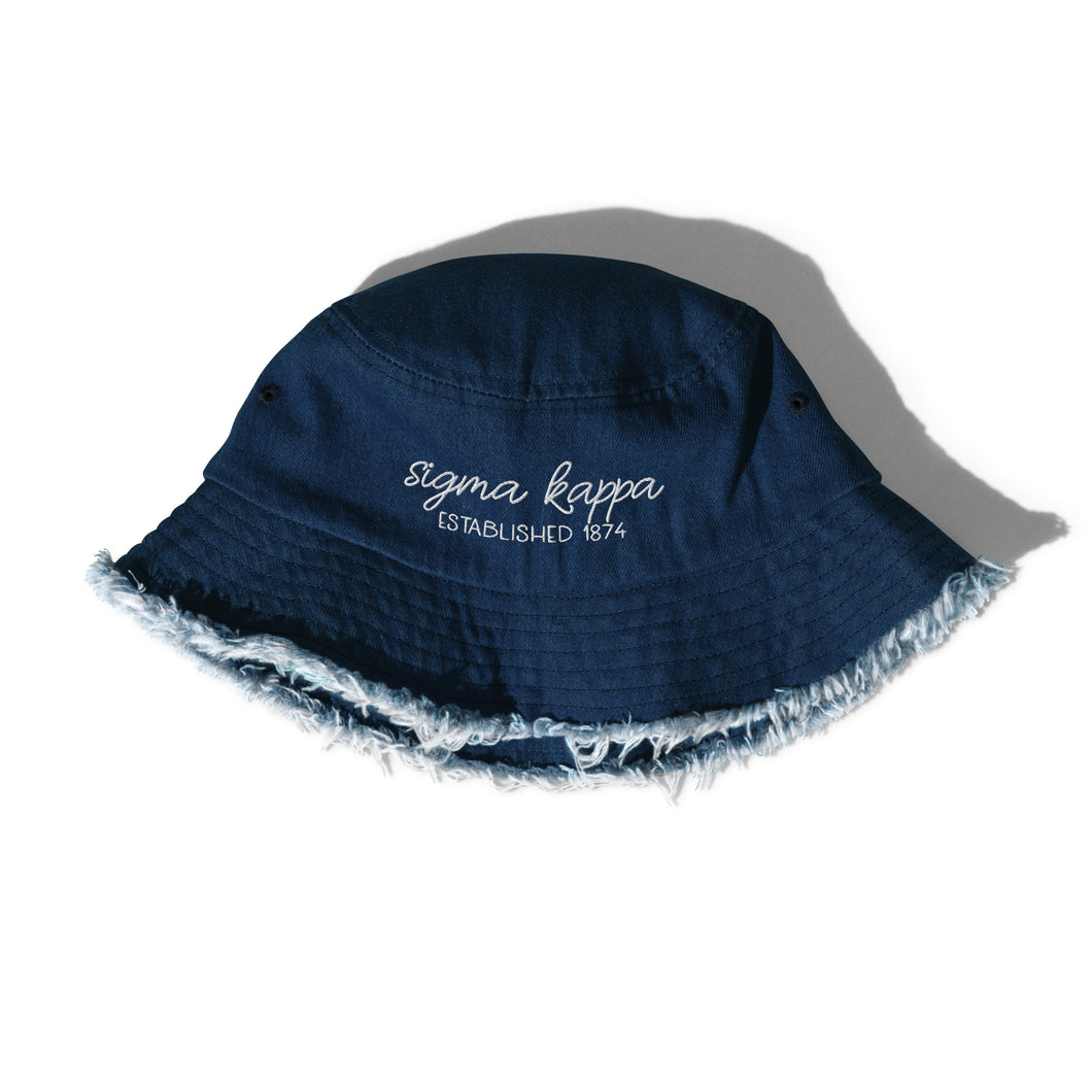 Sigma Kappa Distressed Denim Bucket Hat