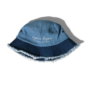Sigma Kappa Distressed Denim Bucket Hat