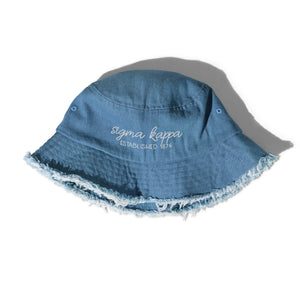 Sigma Kappa Distressed Denim Bucket Hat