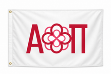 Load image into Gallery viewer, Double-Sided Alpha Omicron Pi Infinity Rose Sorority Flag - White