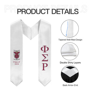 Phi Sigma Rho + Crest + Class of 2024 Graduation Stole - White, Wine Red & Silver