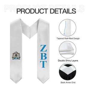 Zeta Beta Tau Graduation Stole With Crest - White & Turquoise