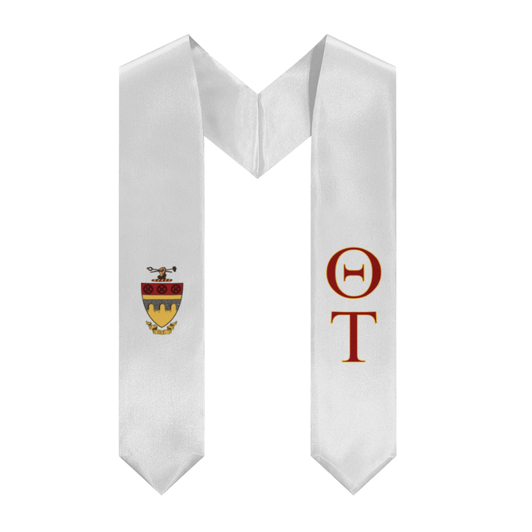 Theta Tau Graduation Stole With Crest - White, Dark Red & Yellow