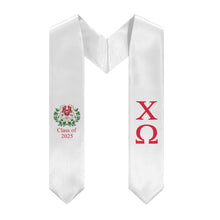 Load image into Gallery viewer, Chi Omega + Crest + Class of 2025 Graduation Stole - White &amp; Cardinal - 2