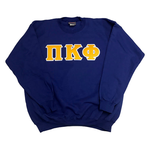 Pi Kappa Phi Stitch Letter Sweatshirt - Royal, Light Gold & White