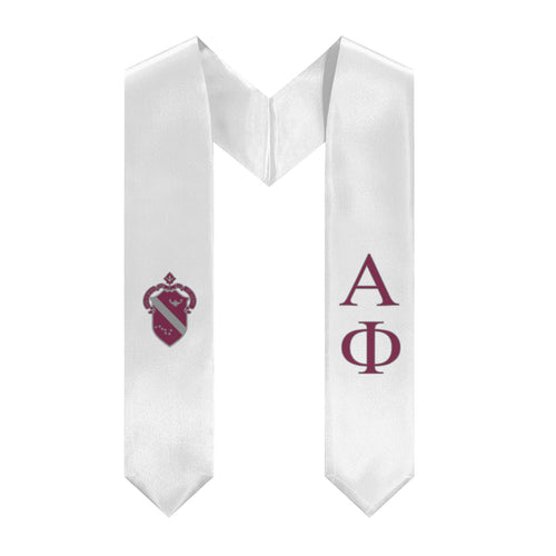 Alpha Phi Graduation Stole With Crest - White, Bordeaux & Silver