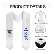 Load image into Gallery viewer, Delta Kappa Epsilon + Crest + Class of 2024 Graduation Stole - White &amp; Blue