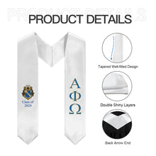 Load image into Gallery viewer, Alpha Phi Omega + Crest + Class of 2024 Graduation Stole - White, Royal &amp; Gold
