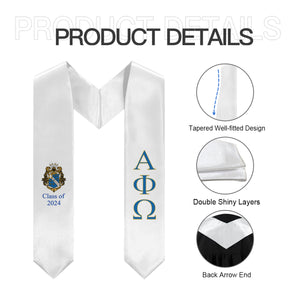 Alpha Phi Omega + Crest + Class of 2024 Graduation Stole - White, Royal & Gold