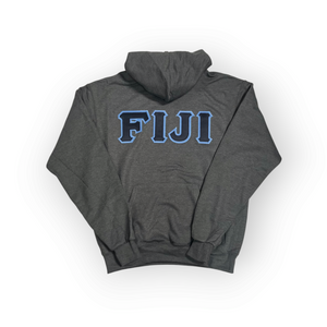 FIJI Fraternity Letter Hoodie - Charcoal Heather, Navy & Columbia Blue