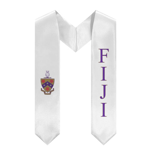 FIJI Graduation Stole With Crest - White, Purple & Gold