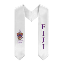 Load image into Gallery viewer, FIJI + Crest + Class of 2024 Graduation Stole - White, Purple &amp; Gold